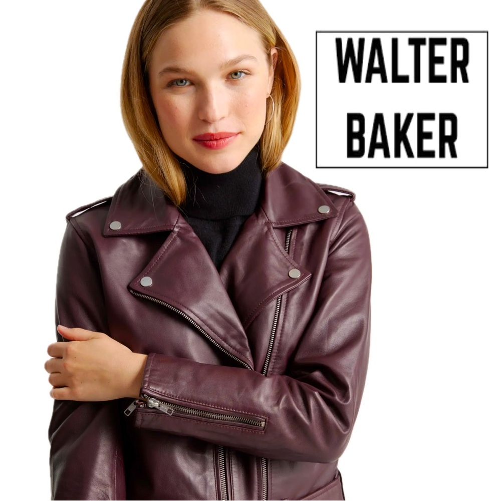 NWT Walter Baker ‘Alea’ Lamb Leather Moto Jacket in Burgundy, Size Small